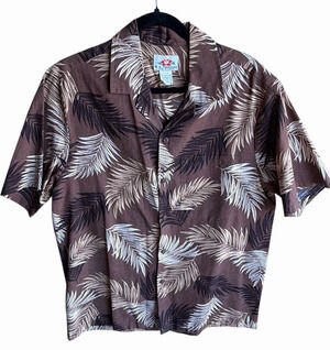 MD Fashion Vintage Hawaiian Shirt Men M Brown Floral Palm USA EUC